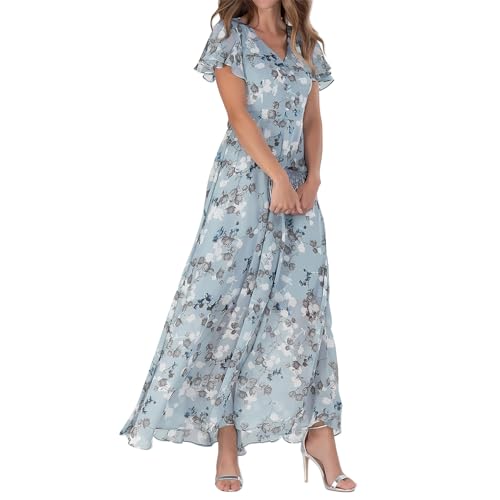 Leichte Sommerkleider Blumendruck Kurze Sommerkleidung Loose Sommerkleider Kurz Chiffon Sommerkleider Damen Leicht Luftige Sommerkleid Damen Leicht Kleider Damen Sommer Elegant(Dunkelblau,L) von Saymany