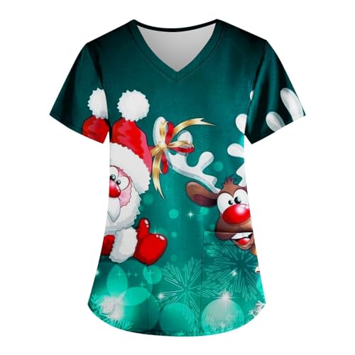 Medizinische Berufsbekleidung Weichen Krankenschwester Kleidung Top Weihnachts Kittel T-Shirts Kasack Damen Weihnachten Weihnachtskasack Mit Taschen Angebot des Tages(2-Turquoise,XL) von Saymany