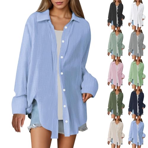 Musselin Bluse Damen Oversized Lang - Longbluse Damen Hemd Hemdbluse Langarm Sommer Baumwolle Lässig Oberteil Hemd Shirt Große Größen Leinenbluse Tunika Tops Musselinbluse Langarmshirt Musselin Bluse Damen Oversized Lang - Longbluse Damen Hemd Hemdbluse Langarm Sommer Baumwolle Lässig Oberteil Hemd Shirt Große Größen Leinenbluse Tunika Tops Musselinbluse Langarmshirt von Saymany