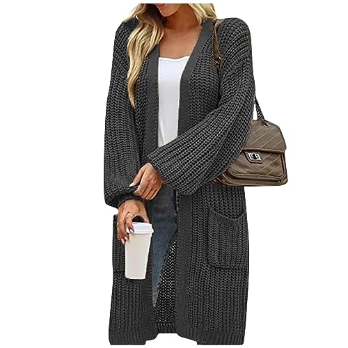 Oversize Strickjacke Damen Pulloverkleid Damen Cardigan Damen Kurz Strickjacke Weiß Damen Strickjacke Lang Damen Strickjacke Damen Blau Pullover Damen Lang Cardigan Damen Sommer(Dunkelgrau,M) von Saymany