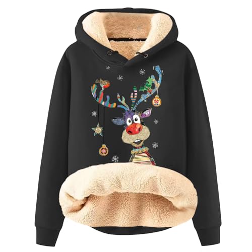 Oversize Sweatshirt Damen Bekleidung Pullover Mit Reissverschluss Damen Sweatshirts Für Damen Damen Pullover Herbst Tshirt Damen Langarm Weihnachts Hoodie Weihnachtspullover Baumwolle(2-Black,XL) von Saymany