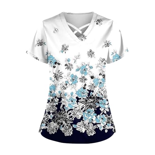 Pflege Kleidung Damen, Günstig Kasack Damen Pflege Günstig Tunika Damen Große Größen Kasaks Altenpflege Damen, Krankenpflegeuniform Kasak Kasacks Damen Pflege, Sportshirt Damen Kurzarm(1-Sky Blue,XL) von Saymany