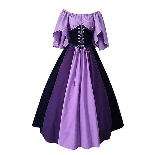 Prinzessin Kleid Mädchen Halloween Kostüm Halloween Kostüme Damen Schwarzes Kleid Damen Steampunk Damen Damen Kleider Party Kleider Damen Goth Clothes Mittelalter Bluse Damen（1-Purple,3XL von Saymany