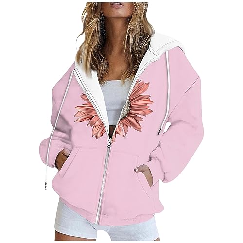 Pullover Mit Kapuze Damen Kaputzenpuloverer Damen Strickjacke Damen Lang, Zip Hoodie Y2k Trachtenjacke Damen, Sweatjacke Damen Lang Fleecejacke Damen Lang Fleecejacke Damen(3-Rose Gold,XXL von Saymany