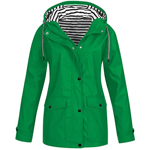 Regenjacke Damen Leicht, Regenjacke Damen Fahrrad Fahrradjacke Damen, Sweatjacke Damen Lang Sportjacke Damen Regenjacke Herren Wasserdicht Atmungsaktiv, Jacke Damen Übergangsjacke（1-Green,L von Saymany
