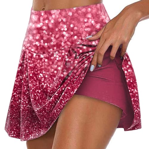 Rockabilly Kleid Für Teenager - Faltenrock Damen Lang Glitzer - Tüllrock Vintage - Kurzer Rock - Midi Rock (Watermelon Red, S) von Saymany