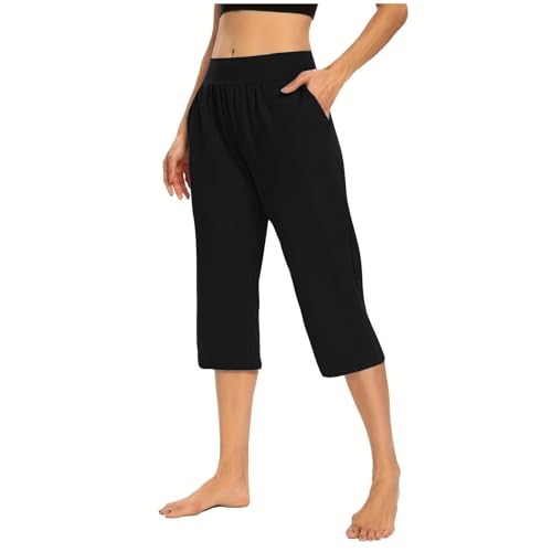 Saymany 3/4 Hose Damen Leicht Einfarbige Cargohose Teenager Mädchen Jogginghose Casual Sommerhose für Damen Lounge Stoffhose Frau Wanderhose Strandhose Freizeithose Kurzgröße Relaxhose von Saymany