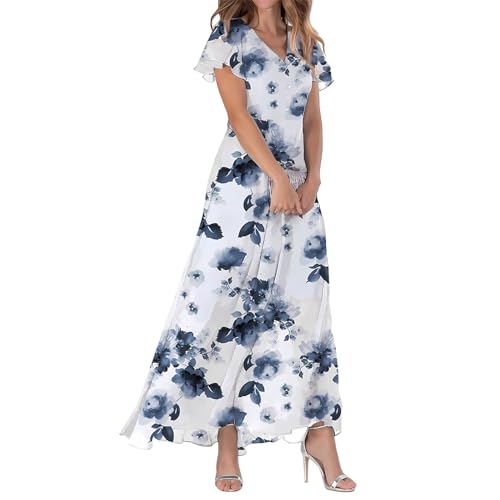 Saymany 50er Jahre Kleider Damen Rüschen Kurzarm Ärmellose Freizeitkleider Freizeit Freizeitkleid Damen Hohe Taille Leichte Strandkleider Damen Kurze Lässiges Sommerkleid Tunika Kleid(Royal Blue,XL) von Saymany