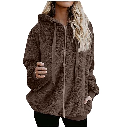 Saymany Basic Hoodie Winterjacke Damen Sport Damen Regenjacke Wasserdicht Y2k Clothes Strickpullover Damen Kawaii Hoodie Jacke Damen Übergangsjacke Jacke Damen Winter Fleecejacke Damen（2-Brown,3XL） von Saymany