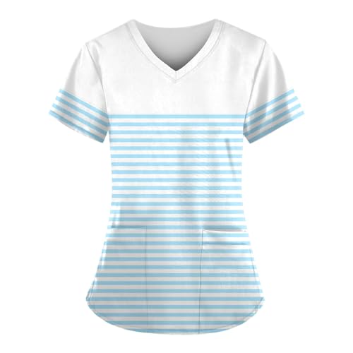 Saymany Berufsbekleidung Pflege, Lustig Schlupfkasack Damen Pflege Kittel Damen Berufskleidung Sport Oberteile Damen Kasack Damen Berufskleidung Arbeitskittel Damen Damen Kasack(2-Light Blue,L von Saymany