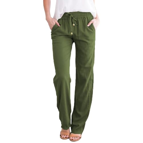 Saymany Elegante Hose Damen Lange Jogpants Weite Hose Damen Elegant Yk2 Hose Weites Hosen Weite Hose Damen Sommerhose Damen Lang Sommerhose Damen Lang Damenhose Mit Gummizug(2-Army Green,3XL) von Saymany