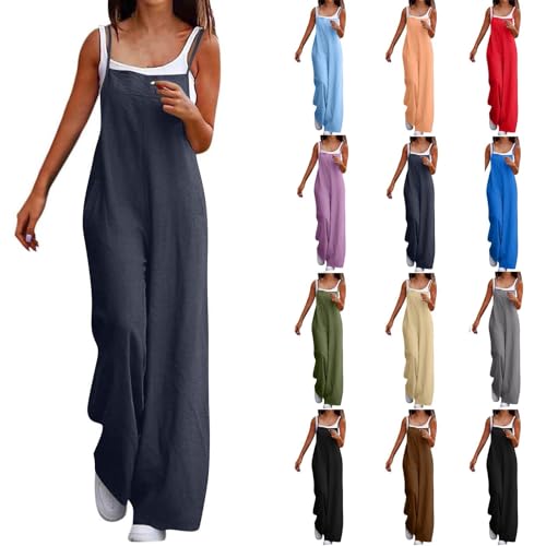 Saymany Jumpsuit Damen Elegant Ärmellos Einteiler Weite Hose Playsuit Mit Taschen Einfarbige Overall Jumpsuits Lässige Bequem Weite Sommerhose Romper Leichte Sommer Overalls Latzhose Casual Trägerhose von Saymany