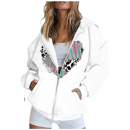 Saymany Kapuzenjacke Damen Übergroßer Hoodie Damen Trainingsjacke Damen Pullover Damen Oversize Trachtenjacke Damen, Sweatshirt Damen Oversized Pullover Damen Fleecepullover Damen(2-White,XL von Saymany