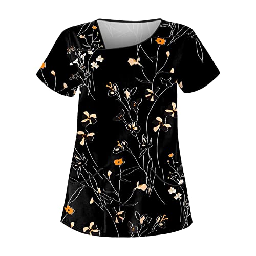 Saymany Kasack Damen Berufskleidung Mit Motiv für Altenpflege - Arbeitskleidung für Frauen (6-Black,M) von Saymany