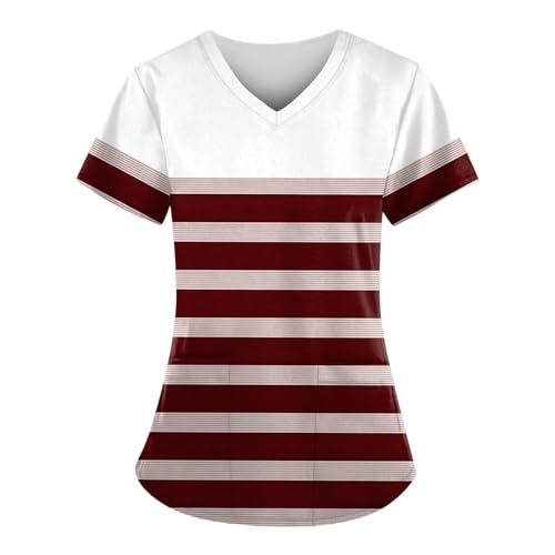 Saymany Kasack Damen Berufskleidung Uniform Kasaks Altenpflege Damen Schlupfkasack Damen Sport Shirts Für Damen Kasack Damen Berufsbekleidung Pflege Kasack Damen Mit Druck(3-Dark Purple,XL von Saymany