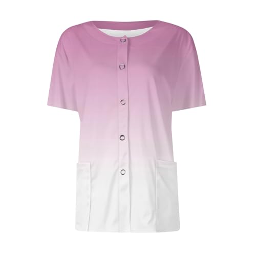 Saymany Kasack Damen Berufskleidung Weiche Kasacks Damen Grösse 46-48 Krankenpflege Uniform Zwei Taschen Arbeitsärmel Tasche Pflege Kasack Damen Set Pflege Kittel Damen Blau Kazaks Damen (2-Pink,5XL) von Saymany