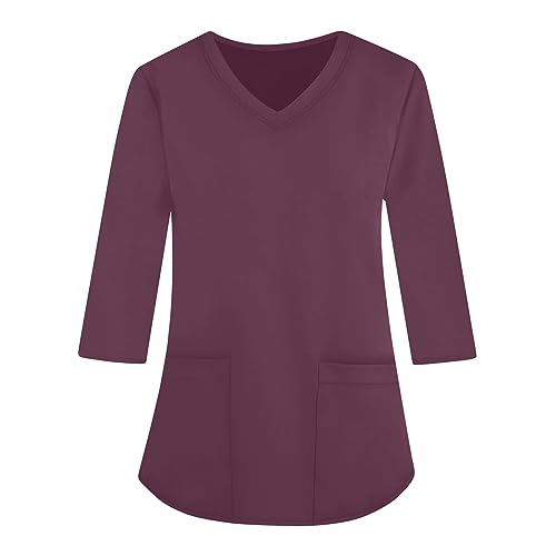 Saymany Kasack Damen Pflege Günstig Kasacks Pflege Kleidung Damen Berufsbekleidung Pflege Damen Damen Shirt Kittel Damen Berufskleidung, Ärztin Kostüm Damen Arbeitskleidung Damen(3-Purple,XL von Saymany