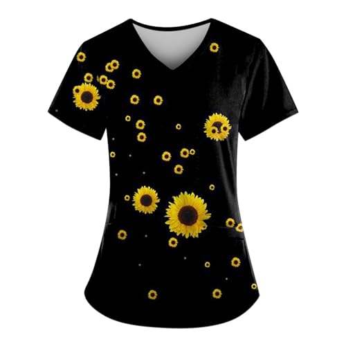 Saymany Kasack Damen Pflege Günstig Pflegekittel Pflegekleidung Damen Krankenschwester Kleidung Damen Blusen Kasacks Damen, Arbeitskleidung Damen Kasack Damen Berufskleidung(2-Black,L von Saymany