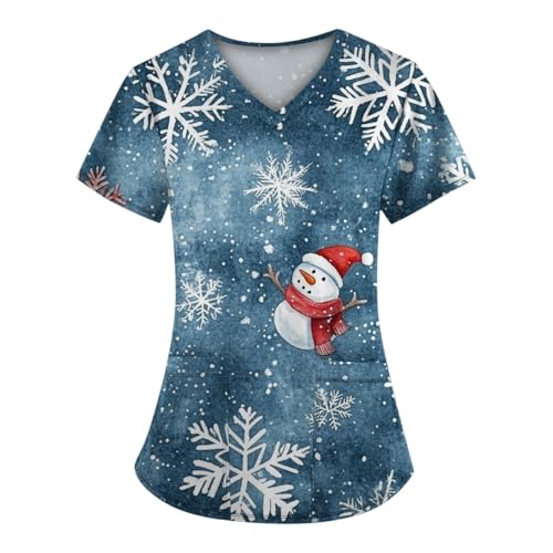 Saymany Kasack Damen Weihnachten Pflege Kleidung Zwei Taschen Krankenpfleger Pflege Atmungsaktiv Kasack Schlupfkasack Op-Kasack Damen Kasacks Pflege von Saymany