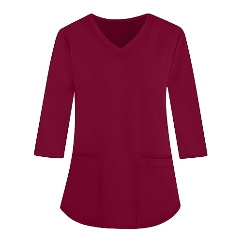Saymany Kasack Pflege, Schlupfkasack Damen Kasacks Pflege Berufsbekleidung Pflege Damen Blusen Damen Arbeitskittel Damen, Altenpflege Kleidung T Shirt Dünner Stoff Damen(7-Wine,XXL von Saymany