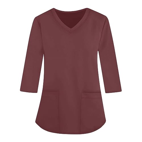 Saymany Kasacks Damen Pflege, Altenpflege Kurzarm Bluse Damen Bedruckt Kasack Damen Sportshirt Damen Kurzarm Arbeitskittel Damen, Krankenschwester Kleidung Arbeitskittel Damen(3-Light Brown,M von Saymany