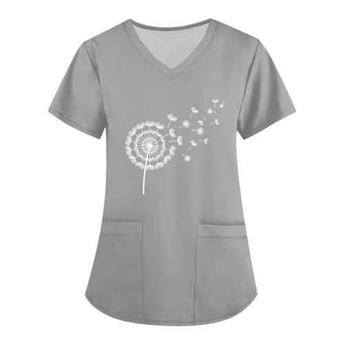 Saymany Kasacks Damen Pflege, Bunt Kittel Damen Berufskleidung Kasacks Damen Pflege Große Größen Sport Shirts Für Damen Kasaks Altenpflege Damen Arzt Kostüm Kasack Damen Pflege(1-Gray,S von Saymany