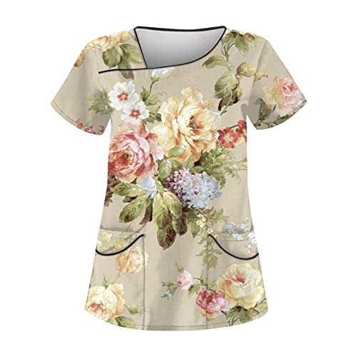 Saymany Kasacks Damen Pflege Große Größen Bunt Scrub Tops Schlupfkasack Sportshirt Kurzarm, Berufsbekleidung T-Shirt Dünner Stoff (5-Yellow,XL) von Saymany