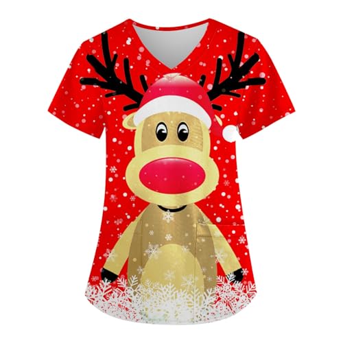 Saymany Kasacks Damen Pflege Weihnachts Niedliche Pflege Kasack Tunika Weichen Pflege Bluse Krankenschwester Kleidung Kasacks Weihnachten Weihnachts Kasack Damen Mit Taschen Angebote(2-Red,XL) von Saymany