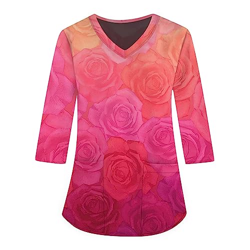 Saymany Kasaks Altenpflege Damen, Arbeitskleidung Schlupfkasack Damen Kasack Pflege Kleidung Damen Damen Tshirt Kasaks Altenpflege Damen Arbeitskittel Damen Damen Nurses Uniform(4-Red,XL von Saymany