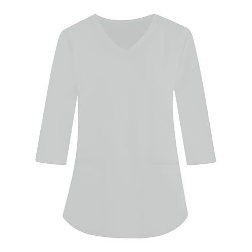 Saymany Kasaks Altenpflege Damen Günstig Krankenpflege Uniform Medizinische Berufsbekleidung Oberteile Damen Kasacks Damen Pflege, Damen Kasack Kurzarm Bluse Damen Bedruckt(5-Light Gray,4XL von Saymany