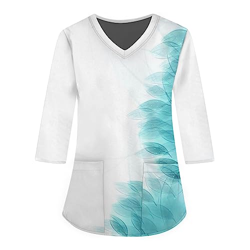 Saymany Kasaks Altenpflege Damen Weihnachten Berufsbekleidung Pflege Medizinische Berufsbekleidung Blusen Damen Kasacks Damen, Schlupfkasack Damen Kasacks Damen Pflege Halloween(5-Cyan,4XL von Saymany