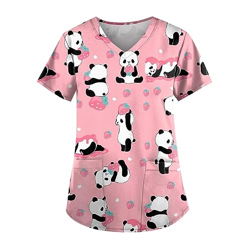 Saymany Kittel Damen Berufskleidung Kasack Pflege Motiv Weihnachtspullover Große Größen Arbeitskleidung (4-Pink, 4XL) von Saymany