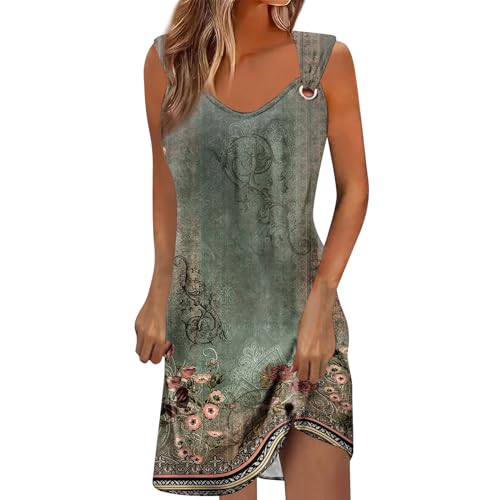 Saymany Kleider Damen Sommer Knielang Tank Sommerkleider Große Größen Trägerkleid Damen Luftig Tunika Kleider Damen Sommer V-Ausschnitt Damen Kleider Elegant Kurzes Sommerkleider Damen(5-Green,XL) von Saymany