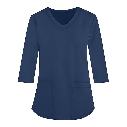 Saymany Laborkittel Damen, Arbeitskittel In Großen Größen, Berufsbekleidung Pflege, Tunika Elegant, Schlupfkasack, Altenpflege Kleidung Kasak (6-Navy, M) von Saymany