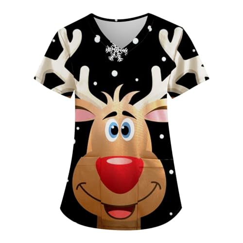 Saymany Laborkittel Weihnachts Weihnachtsmuster Damenbluse Tunika Krankenschwester Kleidung Pflege Kasack Weihnachts Tshirt Frauen Kasack Weihnachten Mit Taschen Angebote des Tages Heute(2-Khaki,M) von Saymany