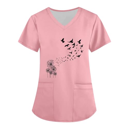 Saymany Pflege Kleidung Damen Größen Große Kasack Damen Damen Uniforms Tops Kasacks Damen Kasacks Damen Pflege Große Größen Kasacks Damen Pflege Große Größen Damen Kasack Damen Blusen(1-Pink,XL) von Saymany