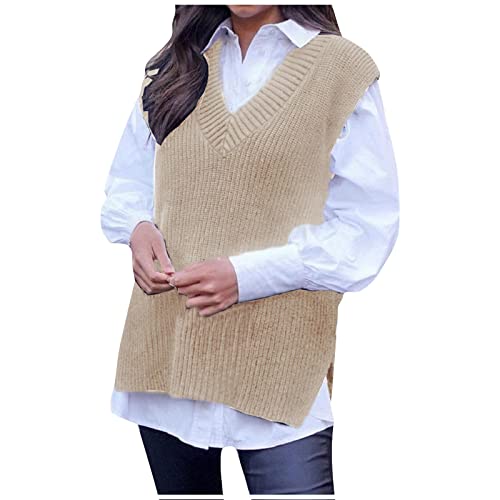 Saymany Pullunder Damen V-Ausschnitt Strickweste Damen Ärmellose Warm Strickpullover Weste Strick Winter Strickweste Elegante Pullover Strickpullover Einfarbig Strickpullover von Saymany