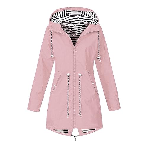 Saymany Regenjacke Damen wasserdichte Softshelljacke Outdoorjacke mit Verstellbare Kordelzug-Taille Atmungsaktive Übergangsjacke Jacke mit Kapuze für Frühlings Herbst zum Wandern Trekking Fahrrad von Saymany