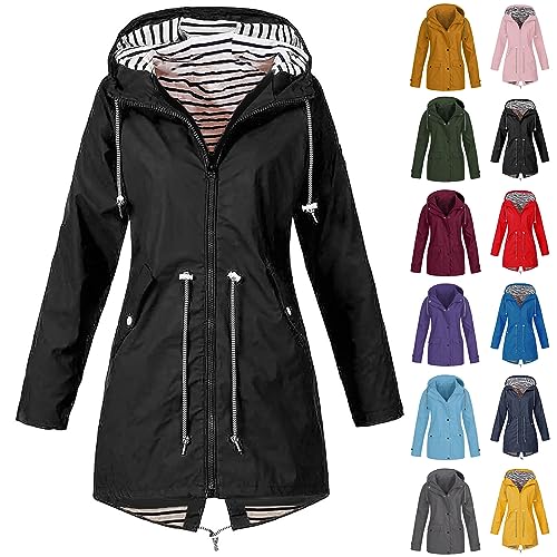 Saymany Regenjacke Damen wasserdichte Softshelljacke Outdoorjacke mit Verstellbare Kordelzug-Taille Atmungsaktive Übergangsjacke Jacke mit Kapuze für Frühlings Herbst zum Wandern Trekking Fahrrad von Saymany