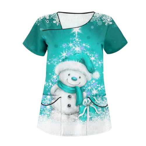 Saymany Schlupfkasack Damen Weiße Altenpflege Kleidung Arbeitskleidung, Weihnachten Krankenpflegeuniform Kasacks (5-Cyan, XL) von Saymany