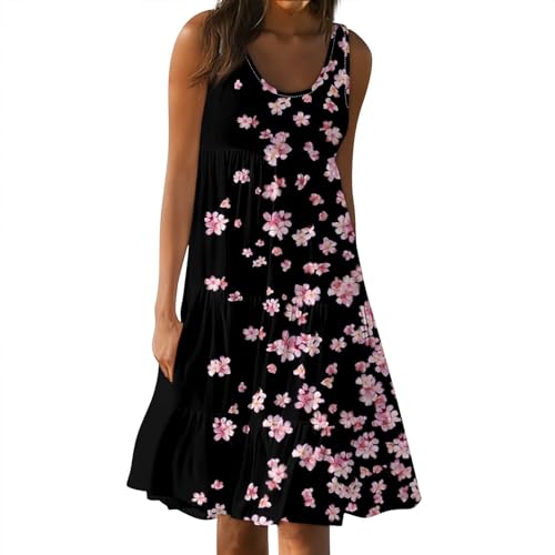 Saymany Sommerkleider Damen Leicht Und Luftig a Linie Ärmellos Kleid Damen Strandkleidung Kleid Damen Sommer Strandkleider Günstig Damen Kleider Sommer Maxikleid Satin Kleider(3-Black,XL) von Saymany