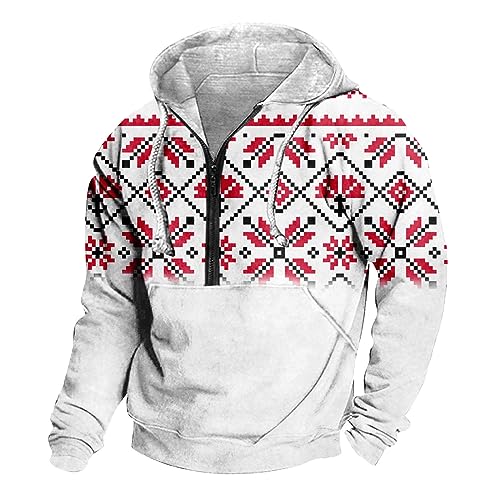 Saymany Sweatshirt Herren Warm Weihnachtspullover Pullover Herren Ohne Kapuze Herren Pullover Zipper Hoodie Herren Rollkragenpullover Herren Coole Half Zip Pullover Herren Pullover Mädchen(4-Red,L) von Saymany