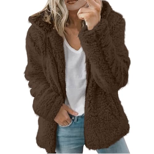 Saymany Übergangsjacken Damen Winter Fall Outfit Damen Teddyjacke Damen Teddy Pullover Damen Plüsch Jacken Für Damen Wintermantel Herren Lang Winterpullover Damen Warm Fleece Jacke Damen(3-Coffee,M) von Saymany