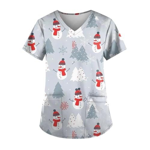 Saymany Weihnachten Kasack Damen Arbeitsärmel Tasche Nurse Kasack Weichen Medizinisches Arbeitshemd Weihnachts Pflege Kleidung Schlupfkasack Damen Pflege Medizinische Berufsbekleidung von Saymany