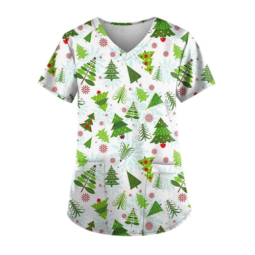 Saymany Weihnachten Kasack Damen Kurze Krankenpfleger Uniformen Weihnachts Krankenpfleger Pflege Niedliche Arbeitskleidung Medizinisches Arbeitshemd Krankenpflege Uniform von Saymany