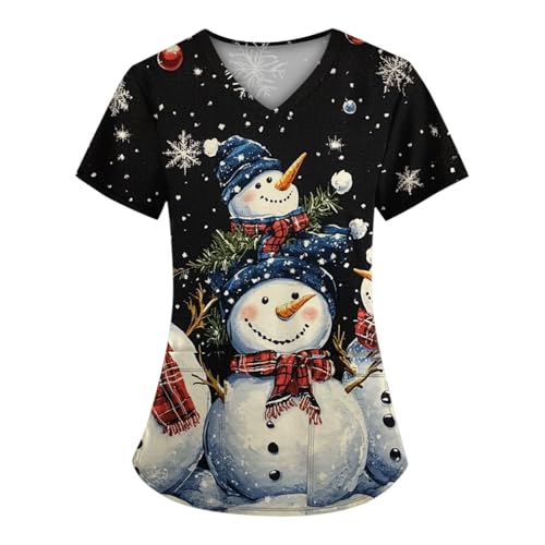 Saymany Weihnachten Kasack Damen Niedliche Krankenpfleger Pflege V-Ausschnitt Pflege Kleidung Weihnachts Nurse Kasack Pflegebekleidung Kasack von Saymany