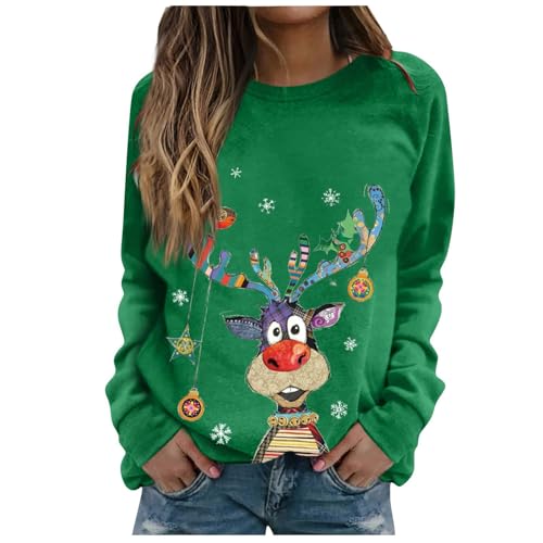 Saymany Weihnachts Sweatshirt Damen Weihnachtspullover Lustig Basic Rundhals Langarmshirt Pullover Casual Lose Sweatshirt Damen mit Weihnachtsmotiv Xmas Pullover Weihnachtspulli Teenager Mädchen von Saymany