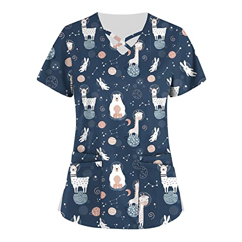 Schlupfkasack Damen, Kasacks Kasack Damen Berufskleidung Berufsbekleidung Krankenschwester Sport Shirts Für Damen Arbeitskleidung Damen, Berufsbekleidung Pflege Damen Arzt Kostüm(2-Dark Blue,M) von Saymany