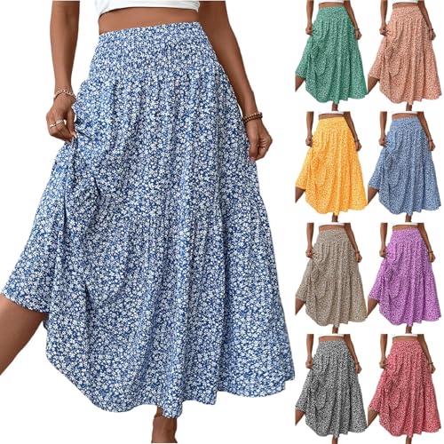 Sommerrock Damen Leicht Und Luftig Freizeitrock Rock Mit Hose Drunter Hohe Taille Bohemien Druck Strandkleid Maxi Skirt A-Linie Strandrock Kurz Casual Tennisrock Kleider（1-Dark Blue，XL） von Saymany