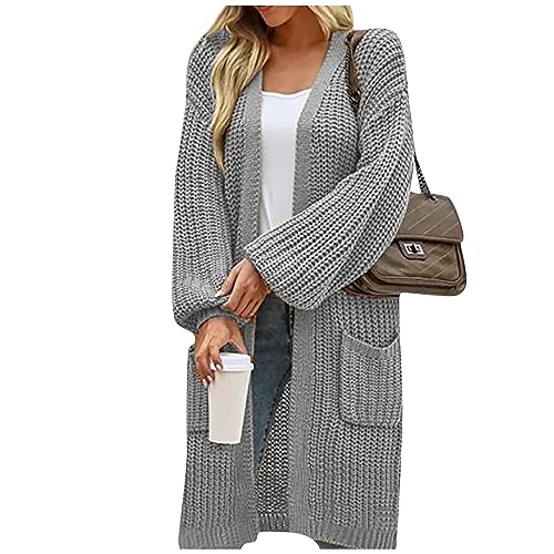 Strickjacke Damen Kurz Pullover & Strickjacken Für Damen Lange Strickjacke Damen, Kurze Strickjacke Damen Cardigan Damen Kurz Strickjacken Long Cardigan Damen Strickjacke Grau Damen(Light Gray,L) von Saymany